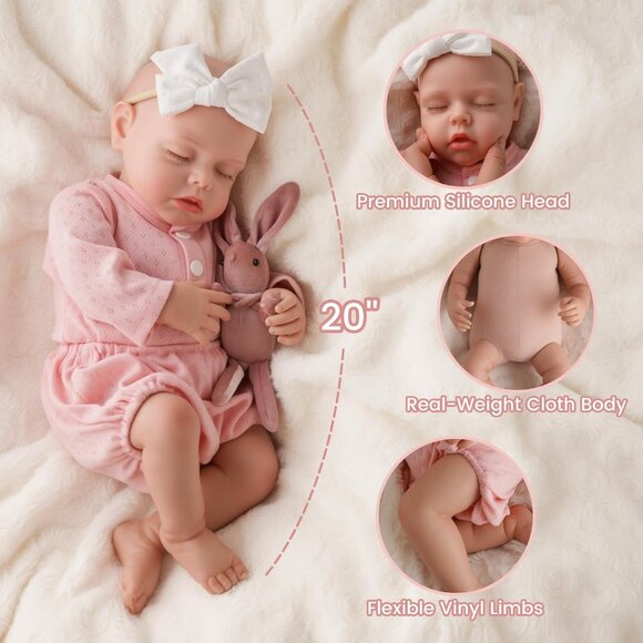 20 Inch Lifelike Realistic Baby Doll Soft Vinyl cloth body Newborn Dolls Girl - Picture 2 of 8